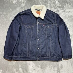 Levis Jean Jacket Large Size XXL Trucker Blue Sherpa Lined Denim